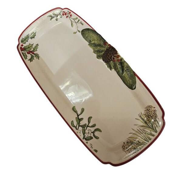 Heritage Rectangular Serving Platter 14.5" Christmas holiday pinecone charcuteri - Picture 2 of 10